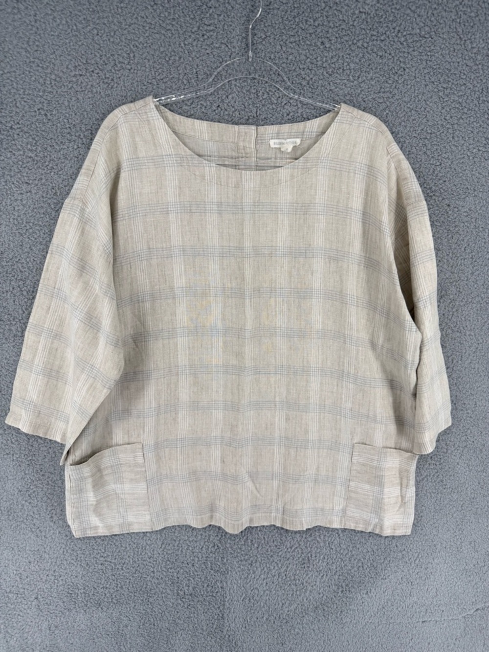 Eileen Fisher Neutral Plaid Linen Pocket Tunic